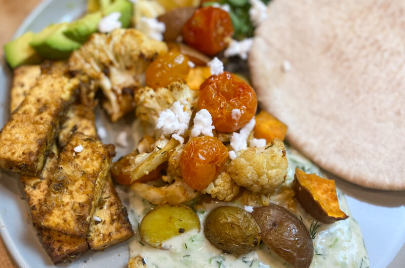 Mediterranean Air Fryer Tofu & Vegetable Tray Bake